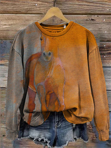Vintage Horse Art Contrast Color Comfy Sweatshirt