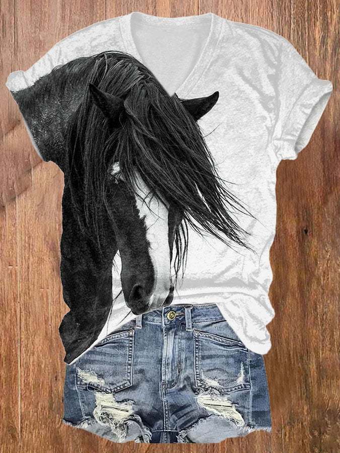 Women's Western Horse Casual Print T-Shirt