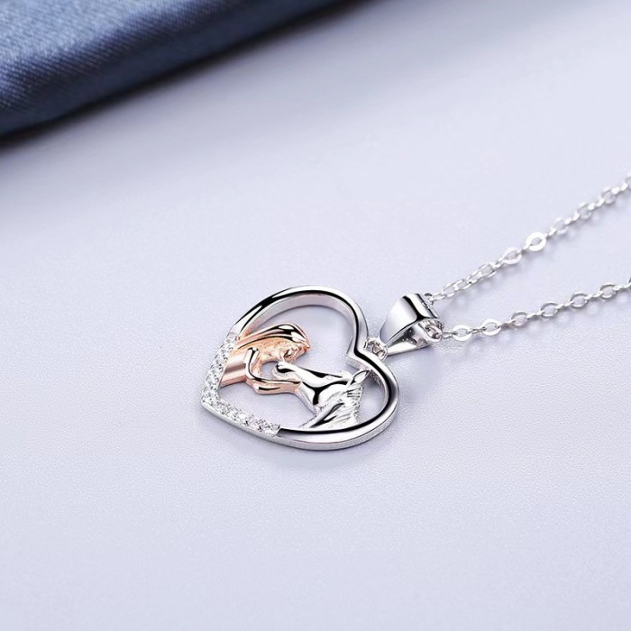 Hollow With Horse Pendant Necklace Inlaid Zircon Silver Plated Cute Design For Women Teen Birthday Holiday Gift