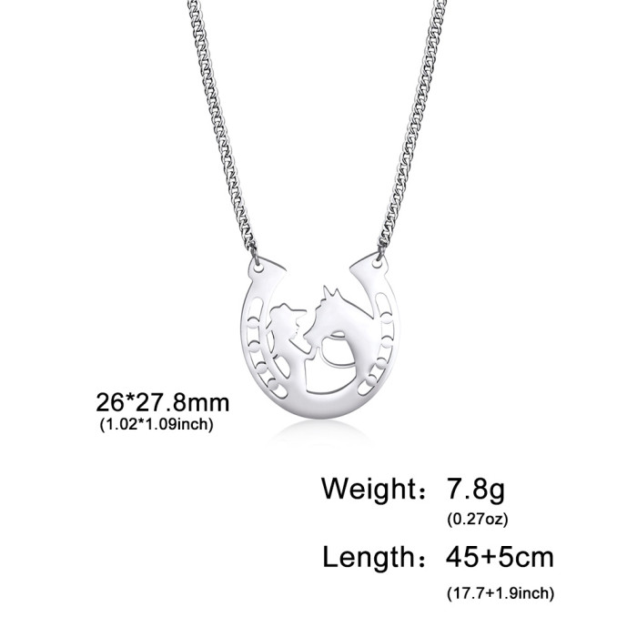 1pc Horse Cowgirl Pendant Necklace For Men Stainless Steel Pendant Trendy Jewelry Birthday Gift