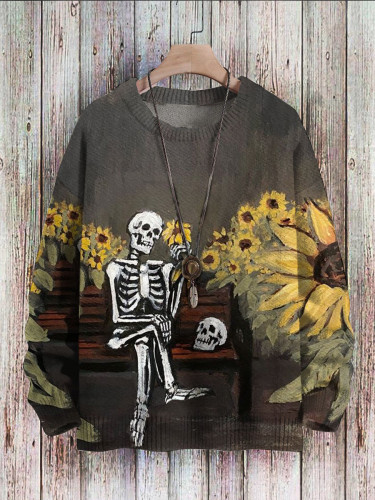 Skull Sunflower Unisex Printed Knit Sweatshirt