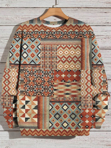 Women's Geometric Ethnic Patchwork Pattern Print Sweatshirt