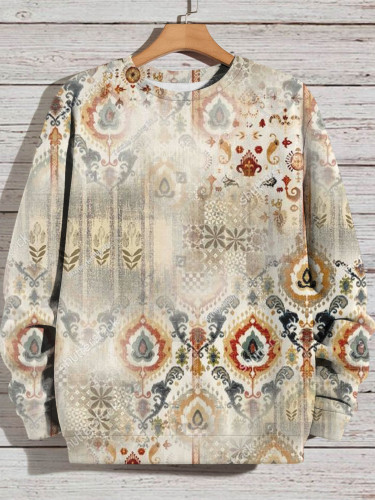 Women's Retro Faded Ethnic Floral Pattern Print Sweatshirt
