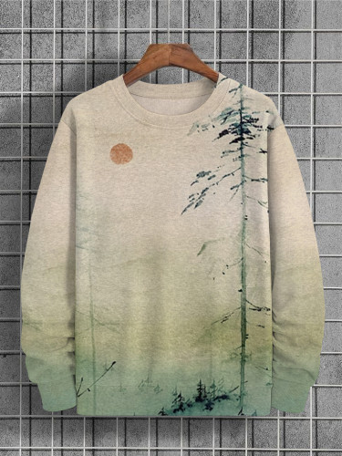 Men's Japanese Mountain Sunrise Painting Art Print Sweatshirt