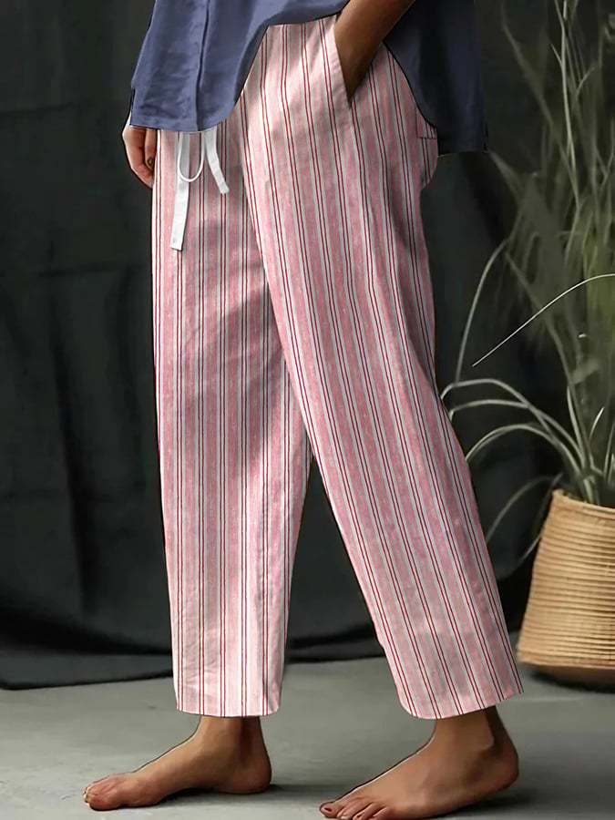 Women's Retro Striped Print Loose Casual Pants