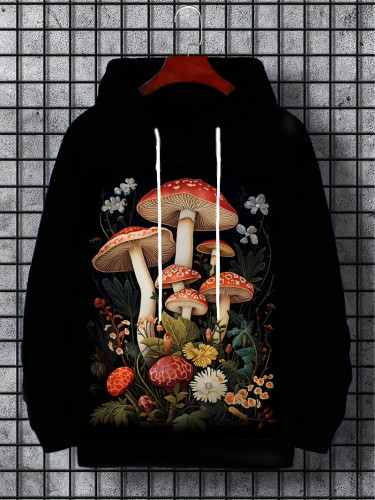 Men's Retro Mushroom Botanical Flower Art Print Casual Hoodie