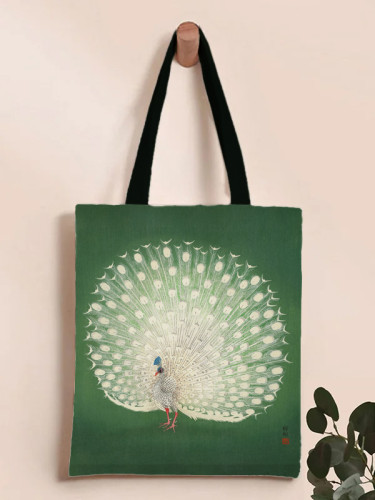 Women's White Peacock Japanese Art Print Casual Tote Shoulder Bag