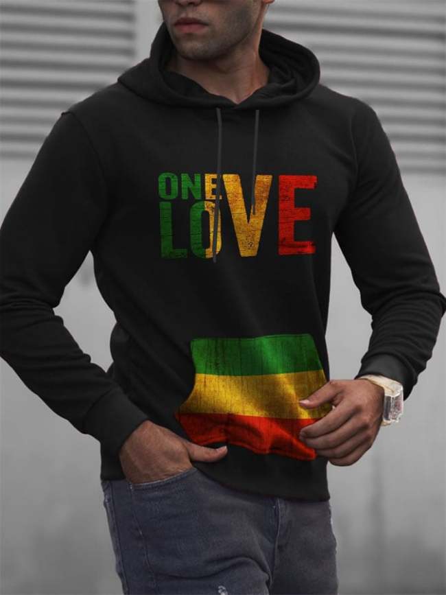 Men's One Love Rasta Print Casual Hoodie