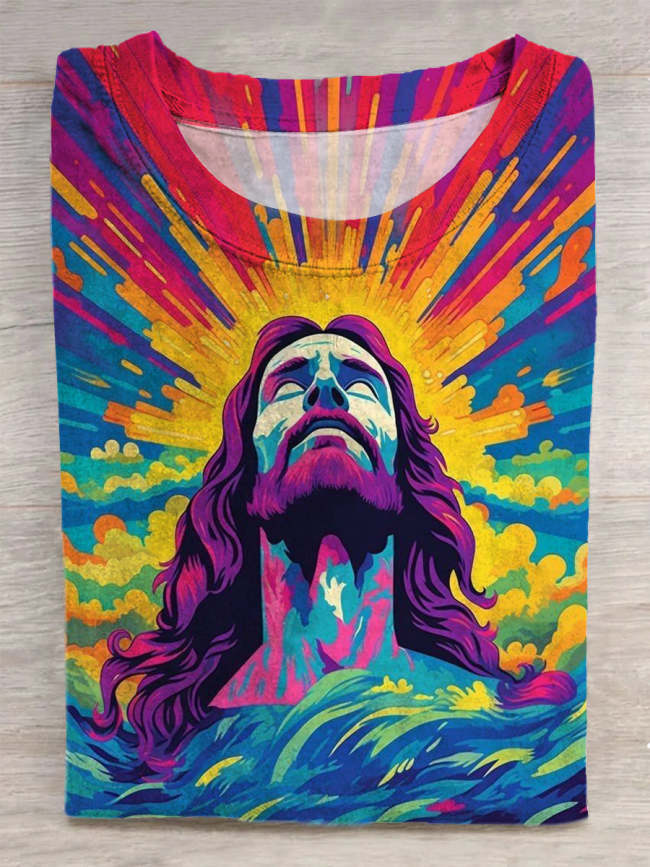 Unisex Jesus Colorful Bloom Art Abstract Print T-Shirt