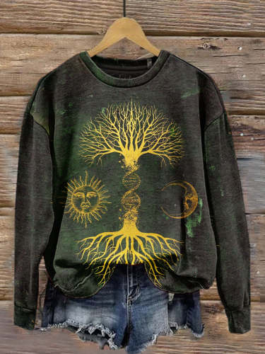 Unisex Tree Evolving Illustration Printed Sweatshirt