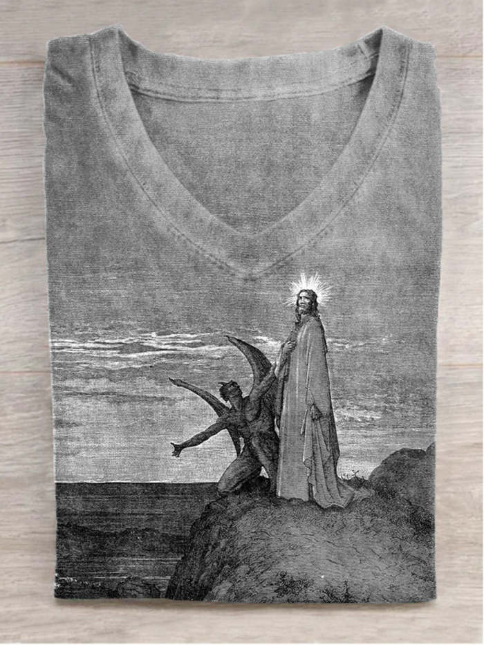 Unisex Christ Art Illustration Printed Casual Short Sleeve T-Shirt