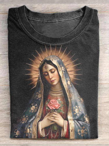 Unisex Vintage Renaissance Virgin Mary Art Painting Printed Casual Short Sleeve T-Shirt