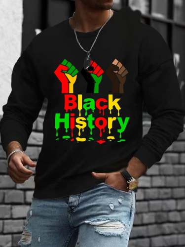 Men'S Casual Black History Printed Long Sleeve Sweatshirt