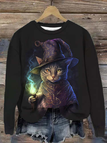 Unisex Magic Cat Art Abstract Print Sweatshirt
