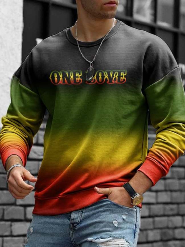 Men's Gradient One Love Casual Printed Long Sleeve Sweatshirt