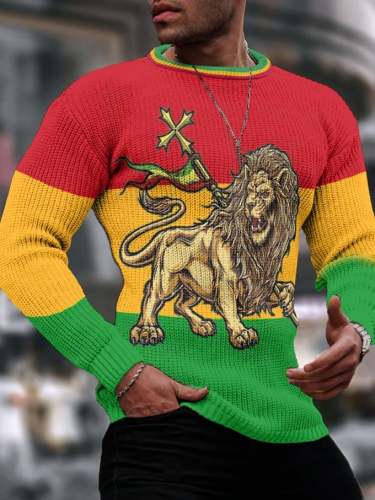 Men's Lion Rastafari Black History Month Print Long Sleeve T-Shirt