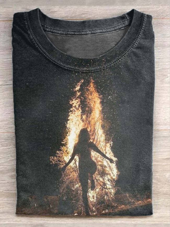 Unisex Happy Fire Dance Print Casual Short-Sleeved T-Shirt