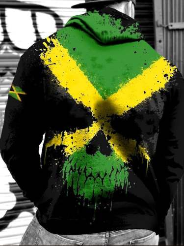 Men's Reggae Skull Print Casual Hoodie