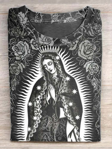 Unisex Virgin Mary Art Painting Printed Casual Short Sleeve T-Shirt