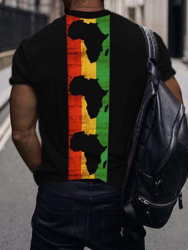 Men's Africa Maps Ethnic Kente Pattern Printed Short Sleeve T-Shirt