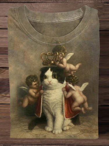 Cute Cat Art Print Unisex Crew Neck T-Shirt