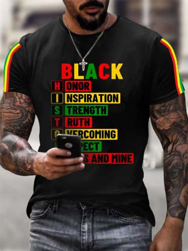 Men's Black History Print Short Sleeve Casual T-Shirt