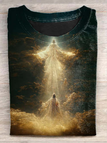 Unisex Jesus Art Illustration Print Casual Short Sleeve T-Shirt