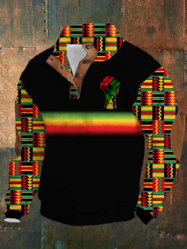 Men's Black Pride Print Buttons Casual Sweatshirt