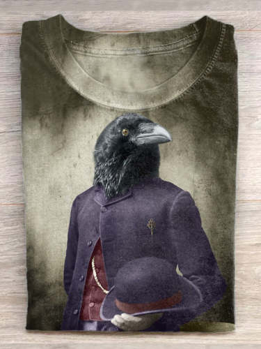 Unisex Halloween Dark Style Crow Graphic Print Short Sleeved T-Shirt