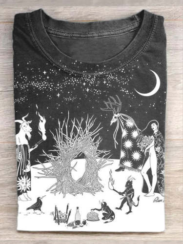 Unisex Fire Dance Art Illustration Print Casual Short Sleeve T-Shirt