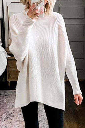 Solid Turtleneck Ribbed Knit Tunic Sweater