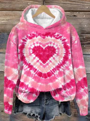 Women's Valentine's Day Heart Tie-Dye Hooded Sweatshirt