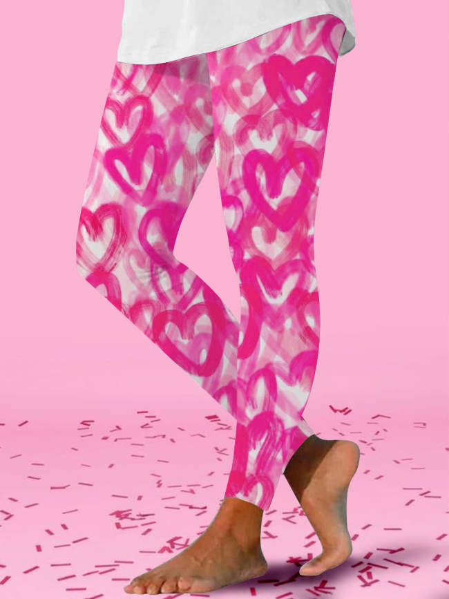 Pink Tie Dye Heart Print Leggings