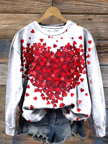 Valentine's Day Heart Print Crew Neck Sweatshirt