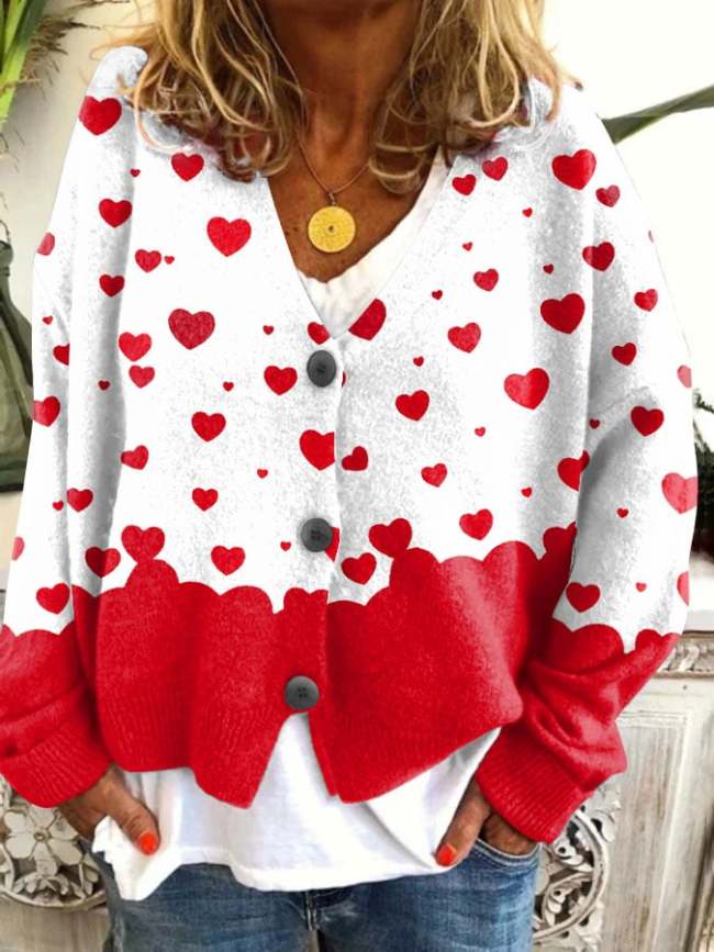 Women's Valentine's Day Heart Print French Cashmere Knitted Cardigan