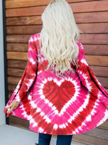 Women's Heart Tie Dye Printed Casual Cardigan