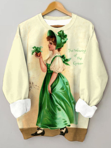 Retro St. Patrick's Day Green Irish Girl Crew Neck Sweatshirt