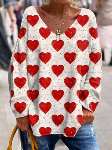 Retro Valentine's Day Love Print Long-sleeved Top