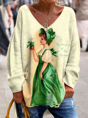 Retro St. Patrick's Day Dress Green Irish Girl Long Sleeve Top