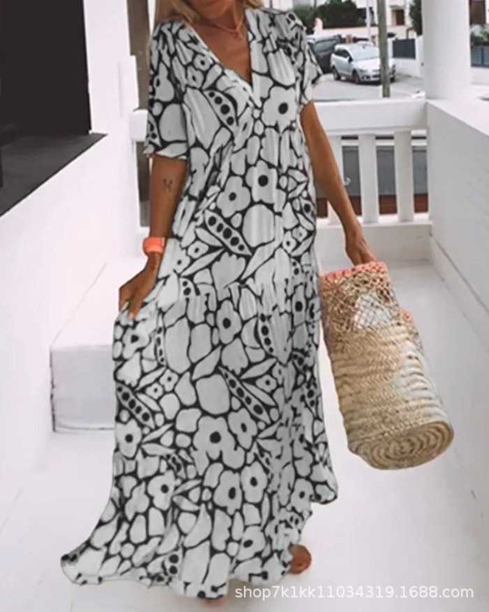Resort Short Sleeve Print Maxi Dress