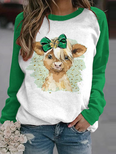 Women's St. Patricks Day Highland Cow Casual Sweatshirt