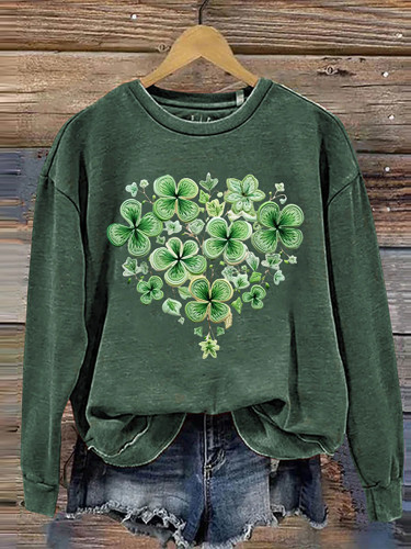 St. Patrick's Day Shamrock Four Leaf Clover Art Design Print Casual Sweatshirt