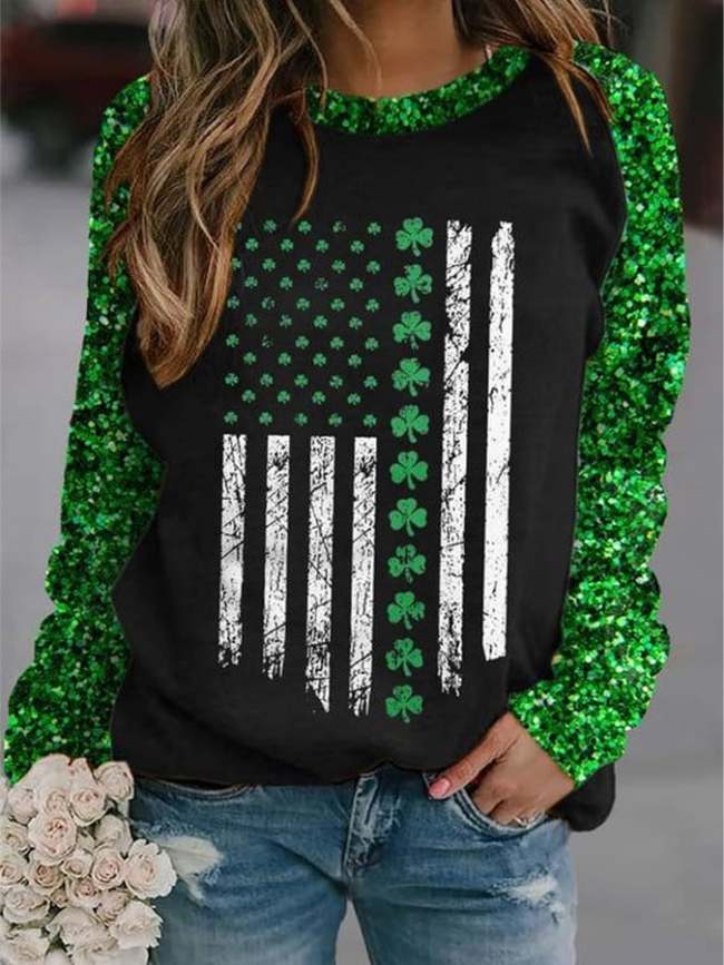 Women's St. Patrick's Day Flag Shamrock Print Casual Sweatshirt