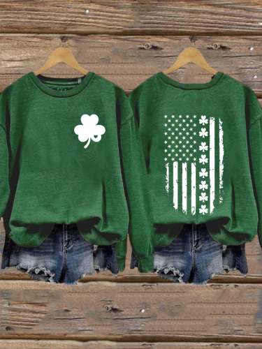 Women's St. Patrick's Day Flag  Shamrock Print Sweatshirt