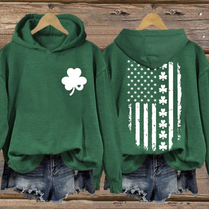 St. Patrick's Day Flag Shamrock Print Casual Hoodie