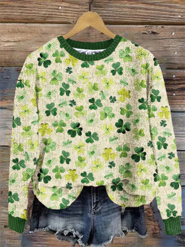 St. Patrick's Day Watercolor Shamrock Pattern Cozy Sweater