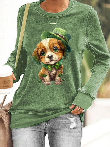 St. Patrick's Day Dog Printed Pullover Sweatshirt