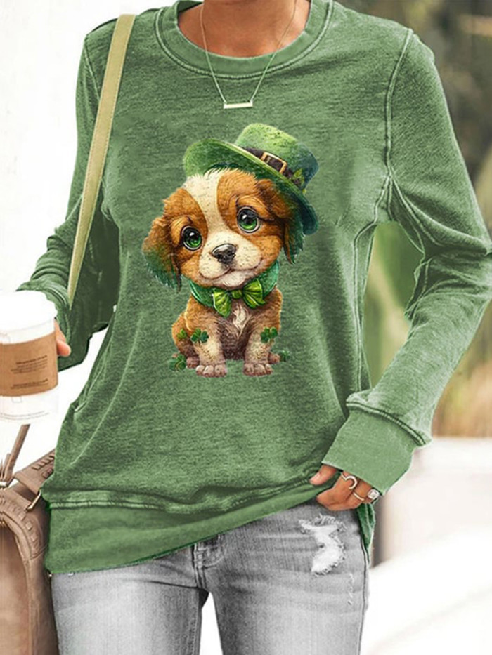 St. Patrick's Day Dog Printed Pullover Sweatshirt