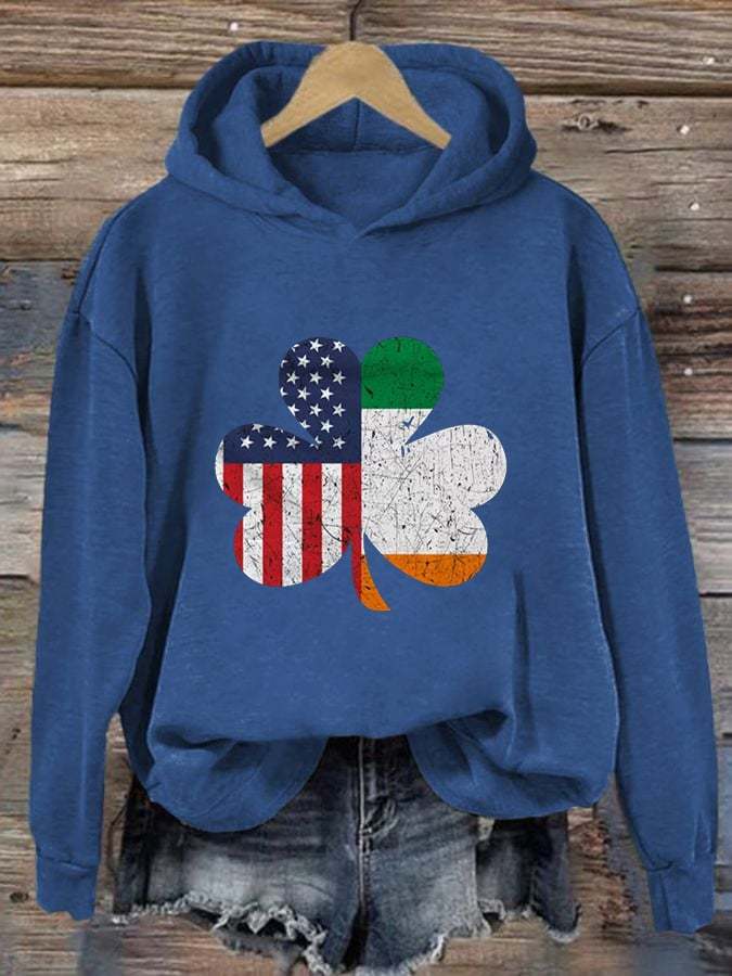 Women's St. Patrick's Day Irish American Flag Print Hoodie