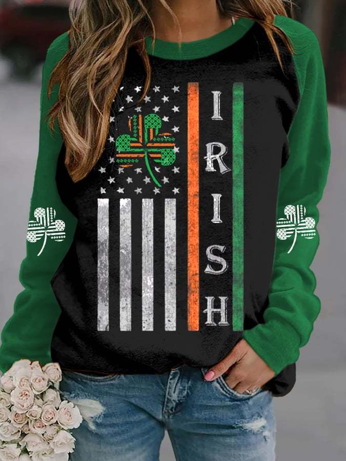 Women's Irish Flag St Patricks Day Print Casual Sweatshirt
